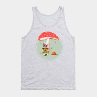 Girl Reading Under Mushroom - Circle Version Tank Top